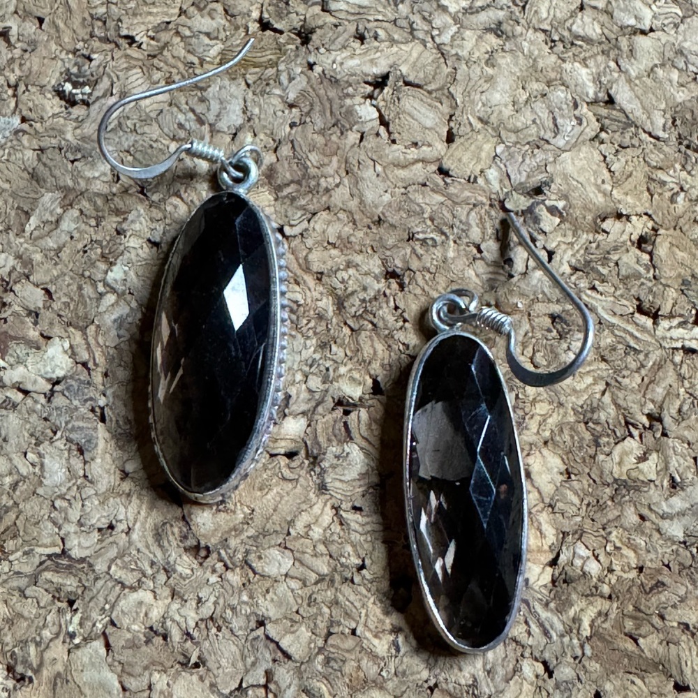 Faceted Smoky Quartz and Sterling Earrings